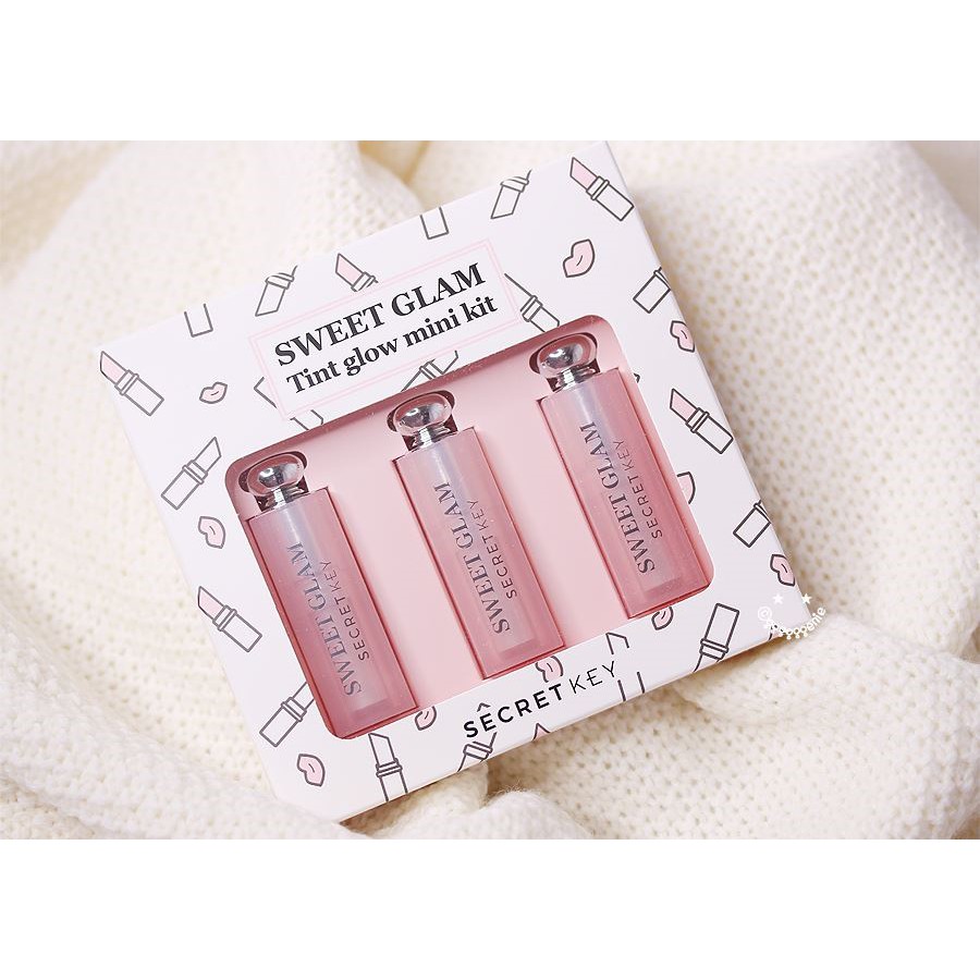 Set 3 son dưỡng môi có màu mini Secret Key Sweet Glam Tint Glow - Mini Kit (Baby Pink, Juicy Orange, Punky Pink)