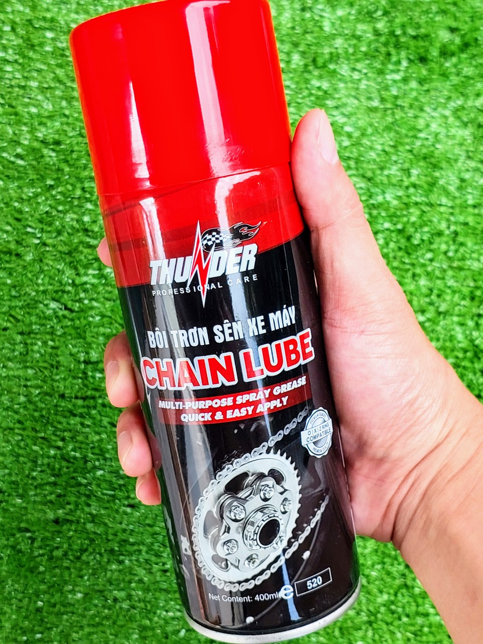 Chai Xịt Dưỡng Bôi Trơn Sên Xe Máy Chain Lube 400ml THUNDER & Bàn Chải Sên 3D Chuyên Dụng