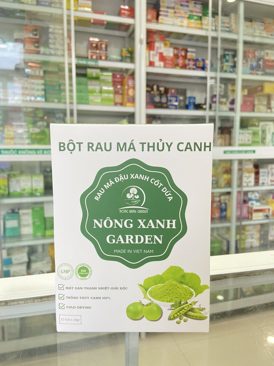 Nông Xanh Garden Bột Rau Má Thủy Canh Đậu Xanh Cốt Dừa Hộp 15 gói (10gram/1 gói) hòa tan uống liền, dễ uống, thanh nhiệt