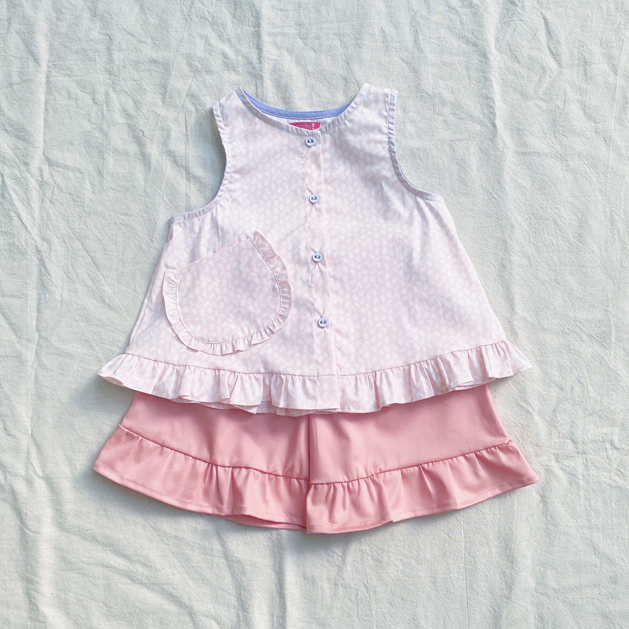 Set áo ngắn xòe bé gái xanh và hồng