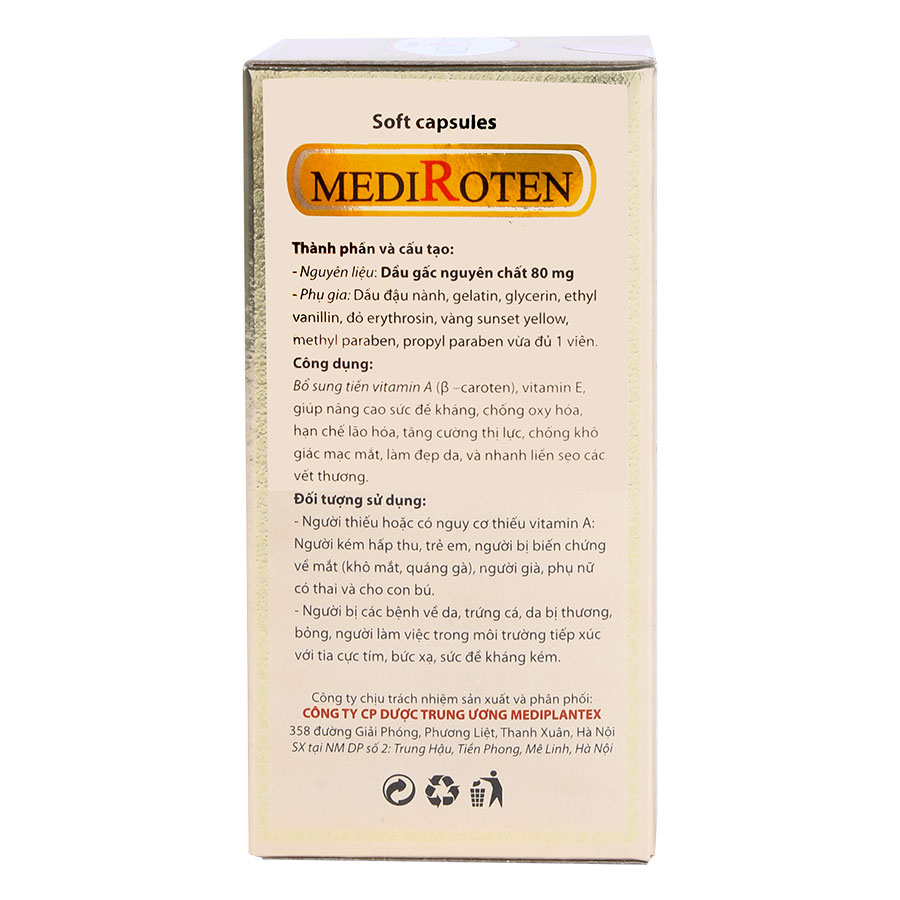 Thực Phẩm Chức Năng Viên Uống Dầu Gấc Mediplantex Mediroten