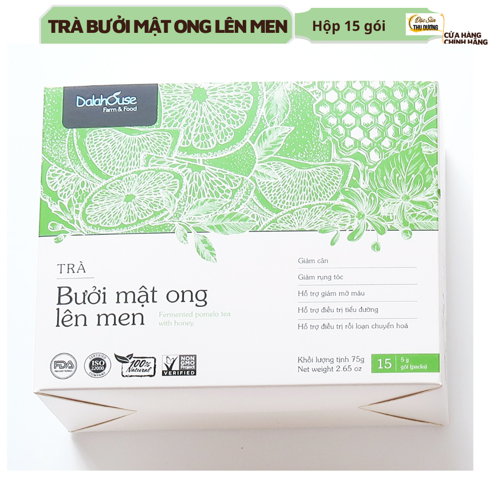 Trà bưởi mật ong lên men Dalahouse Hộp 15 gói - Hỗ trợ giảm cân, giảm mỡ xấu, gan nhiễm mỡ