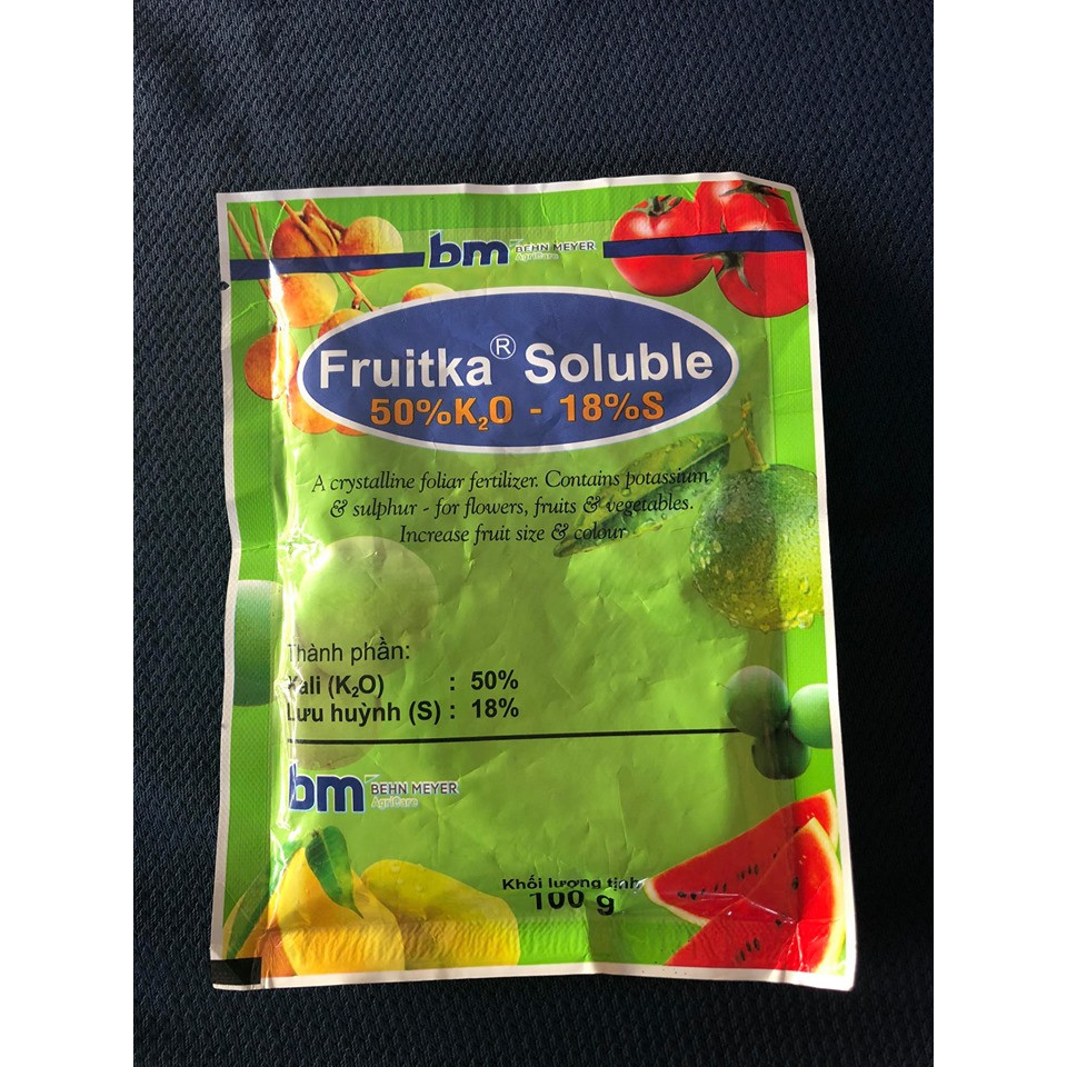 Phân bón lá Fruitka Soluble - 50% KNO2 20% S- giải pháp Kali cho cây trồng, chống Rụng trái hiệu quả