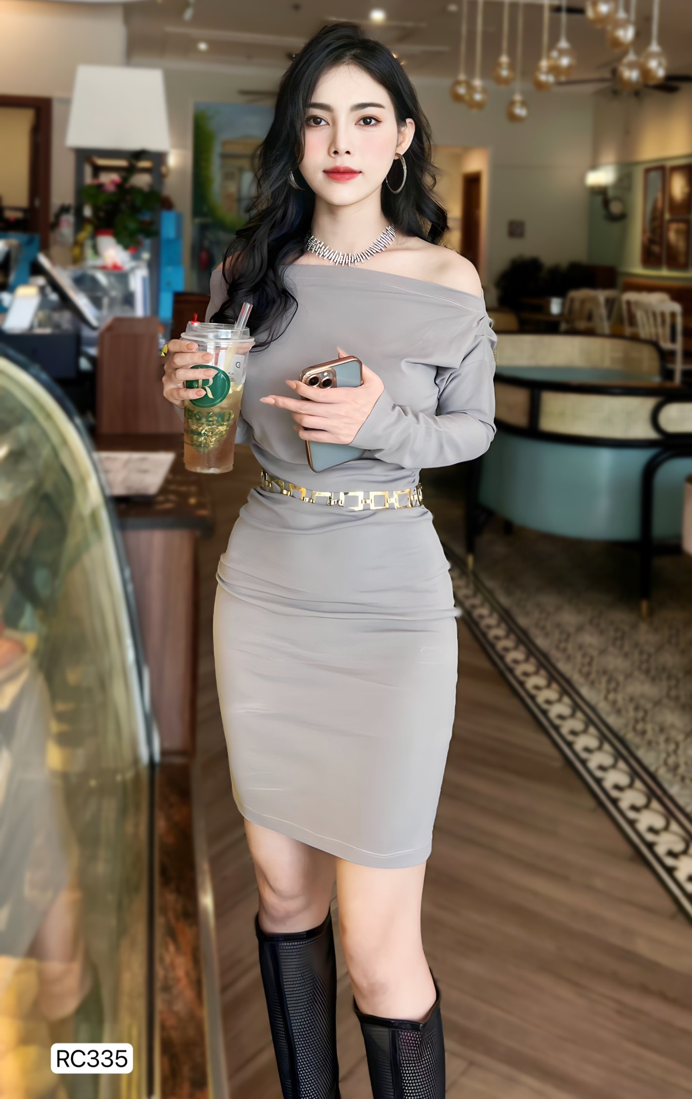Đầm Thiết Kế MAY RC335 Chất Liệu Vải Borip Thái - Đầm Dự Tiệc Trẻ Trung Chuẩn MAY