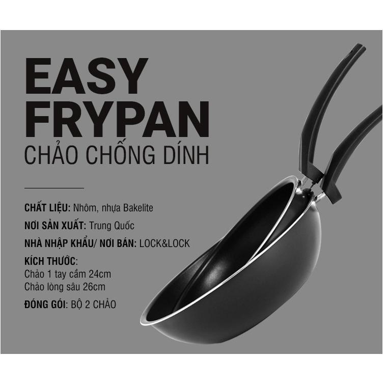 Bộ 2 Chảo chống dính Easy Frypan Lock&amp;Lock 2P Set LEY1243S2 (Không Dùng Cho Bếp Từ) - Hàng Chính Hãng - Hapos