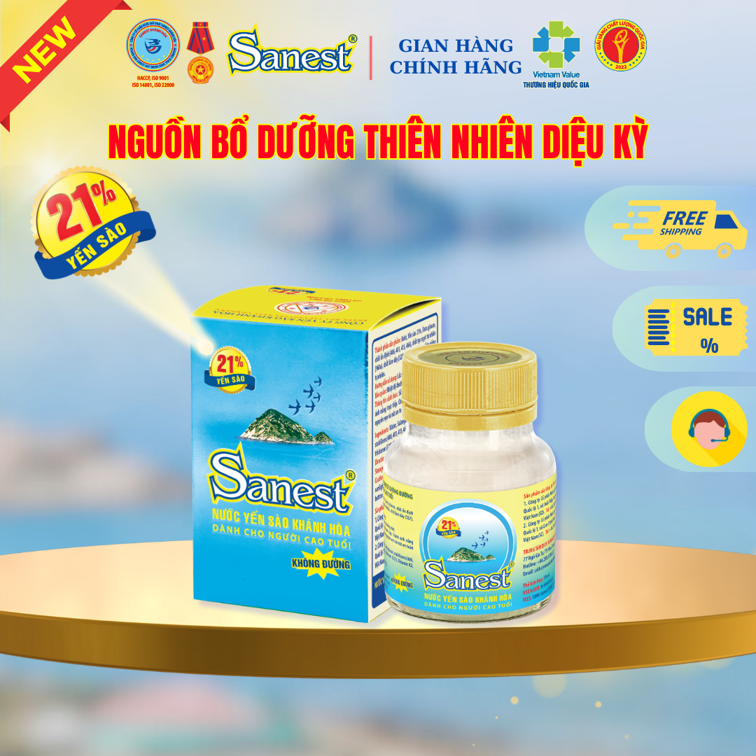 NEW [ Combo 60 lọ] Nước Yến sào Khánh Hòa Sanest 21% - Dành cho Người Cao Tuổi - Không đường