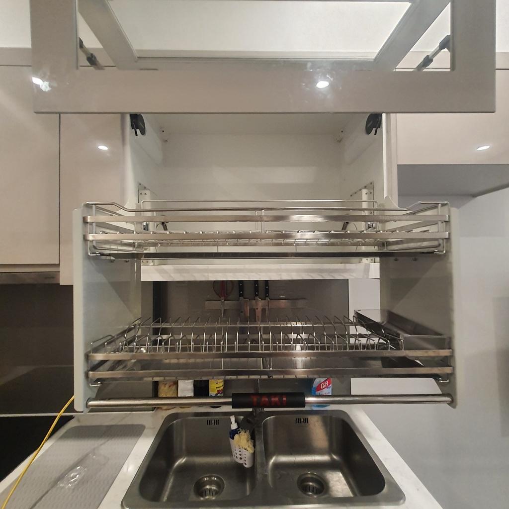 Kệ Chén Nâng Hạ Tủ Bếp INOX304 Giảm Chấn - Hàng Chính Hãng