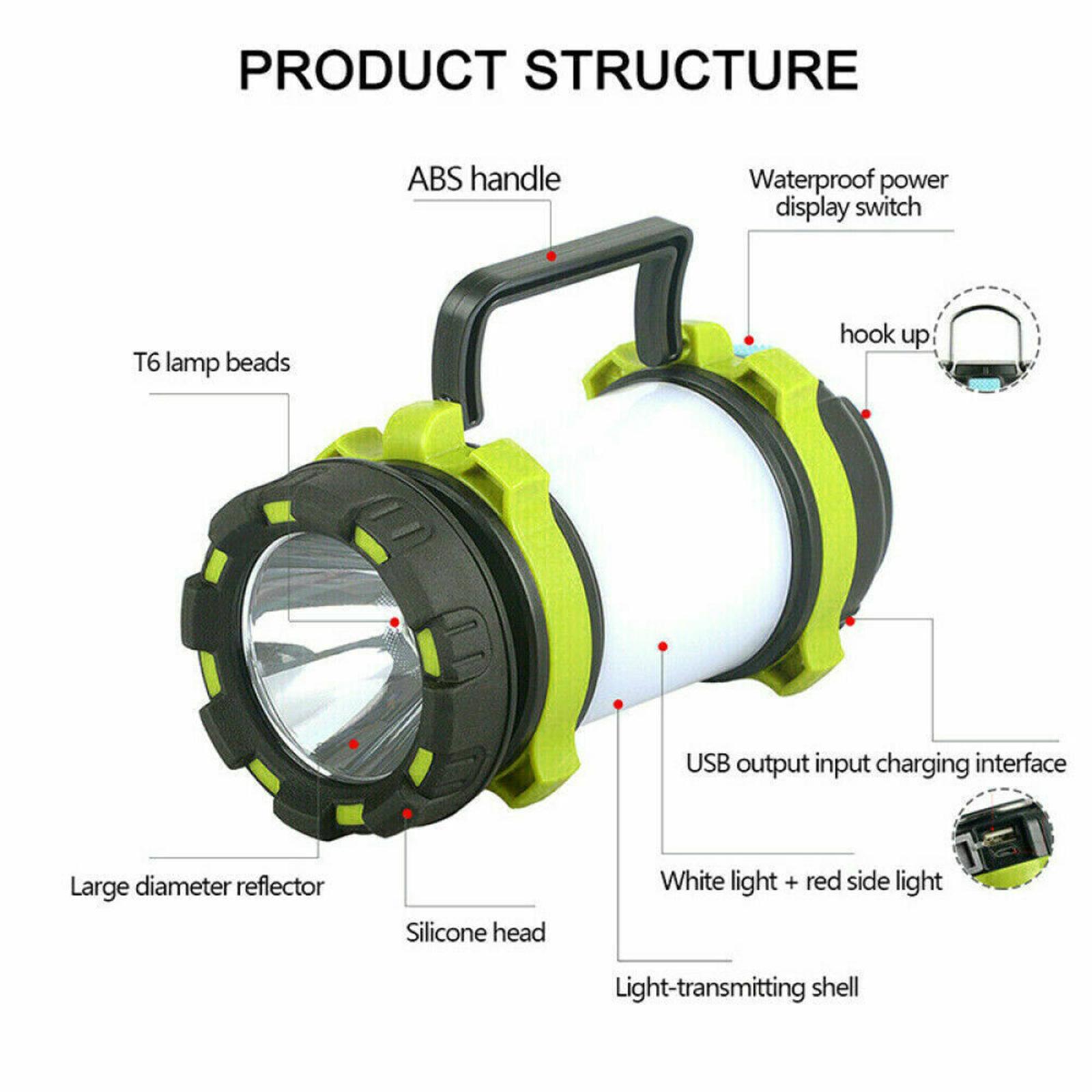 Portable LED Camping Light Outdoor Tent Lamp Handy Flashlight USB Rechargeable