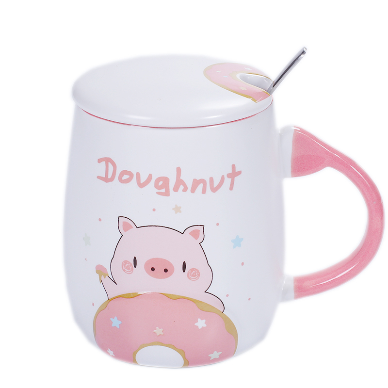 Cốc sứ kèm thìa Thú cưng yêu bánh Doughnut - 400ml (Giao Mẫu Ngẫu Nhiên)