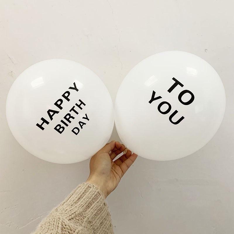 Cặp Bóng Bay Trang Trí Sinh Nhật Kiểu Hàn Quốc Màu Trắng in chữ HAPPY BIRTHDAY TO YOU