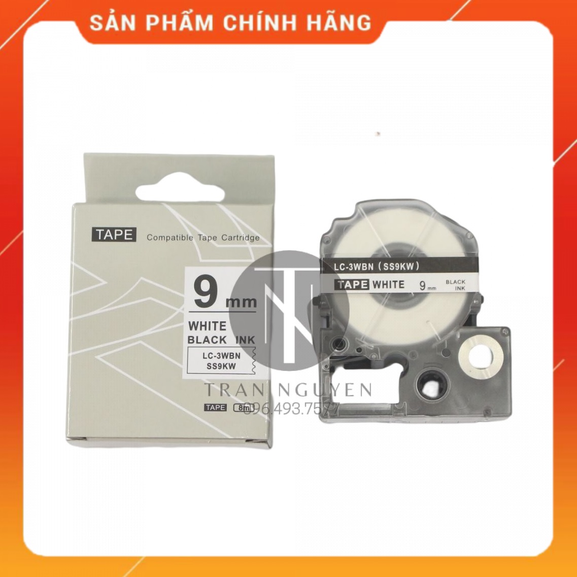 Nhãn in Tepra SS9KW (LC-3WBN) - Chữ đen nền trắng 9mm x 8m - Hàng nhập khẩu