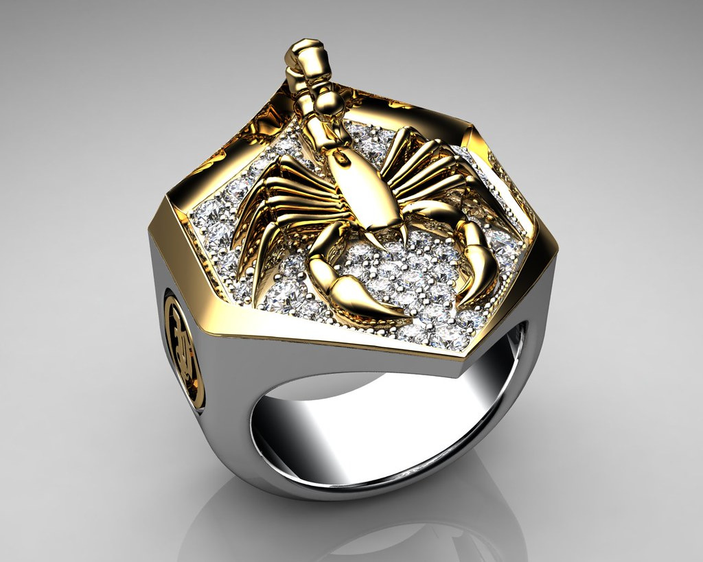 Nhẫn Bọ cạp vàng kiểu cổ, Khắc nổi, Chất liệu hợp kim Titanium; mang lại sự mạnh mẽ, cá tính, kèm túi nhung Hồng phát