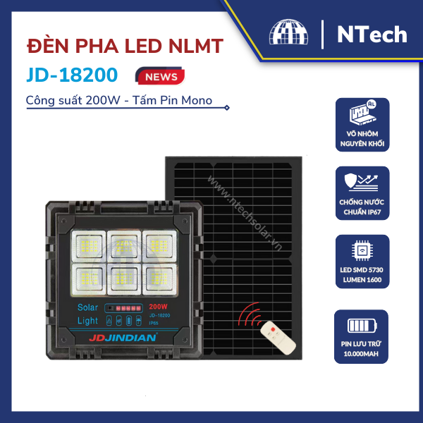 Đèn pha năng lượng mặt trời 200w Jindian JD-18200