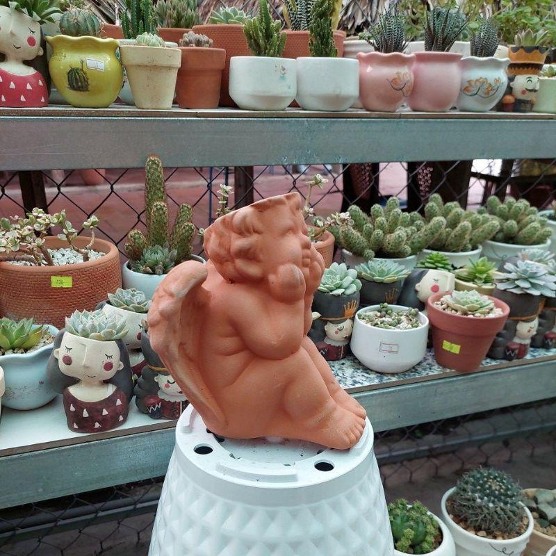 Chậu đất nung Bình Dương, thiên thần, đường kính miệng chậu 7cm, chiều cao 20cm