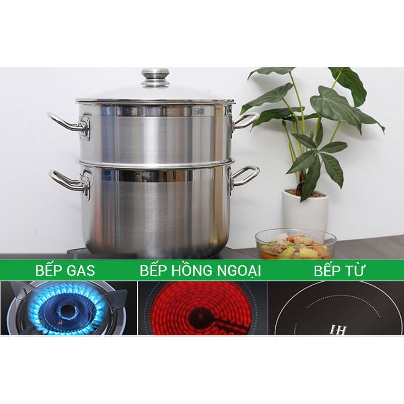 Bộ Nồi Hấp Inox 3 Đáy, 2 Tầng Có Kèm Xửng Hấp Đáy Từ Loại Tốt 28cm