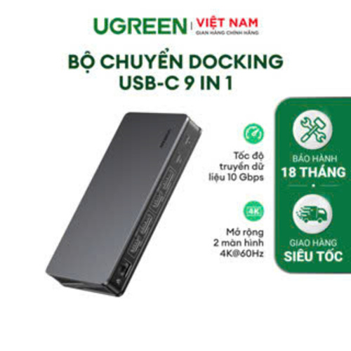 Bộ chuyển docking USB-C 9 IN 1 UGREEN | Tốc độ truyền dữ liệu 10 Gbps | Sạc nhanh 100W | Hàng chính hãng | Bảo hành 18 tháng | 90912