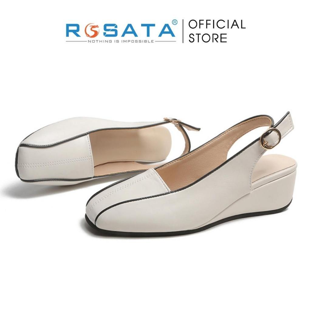 Giày búp bê nữ ROSATA RO412 đế bằng xỏ chân mũi vuông quai hậu cài khóa gót cao 3cm màu kem xuất xứ Việt Nam - Kem