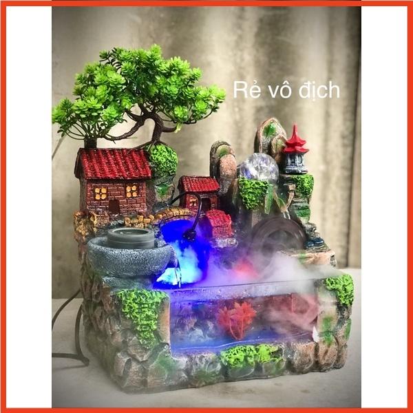 Thác nước phong thủy mini để bàn- Tiểu cảnh non bộ kèm bể cá