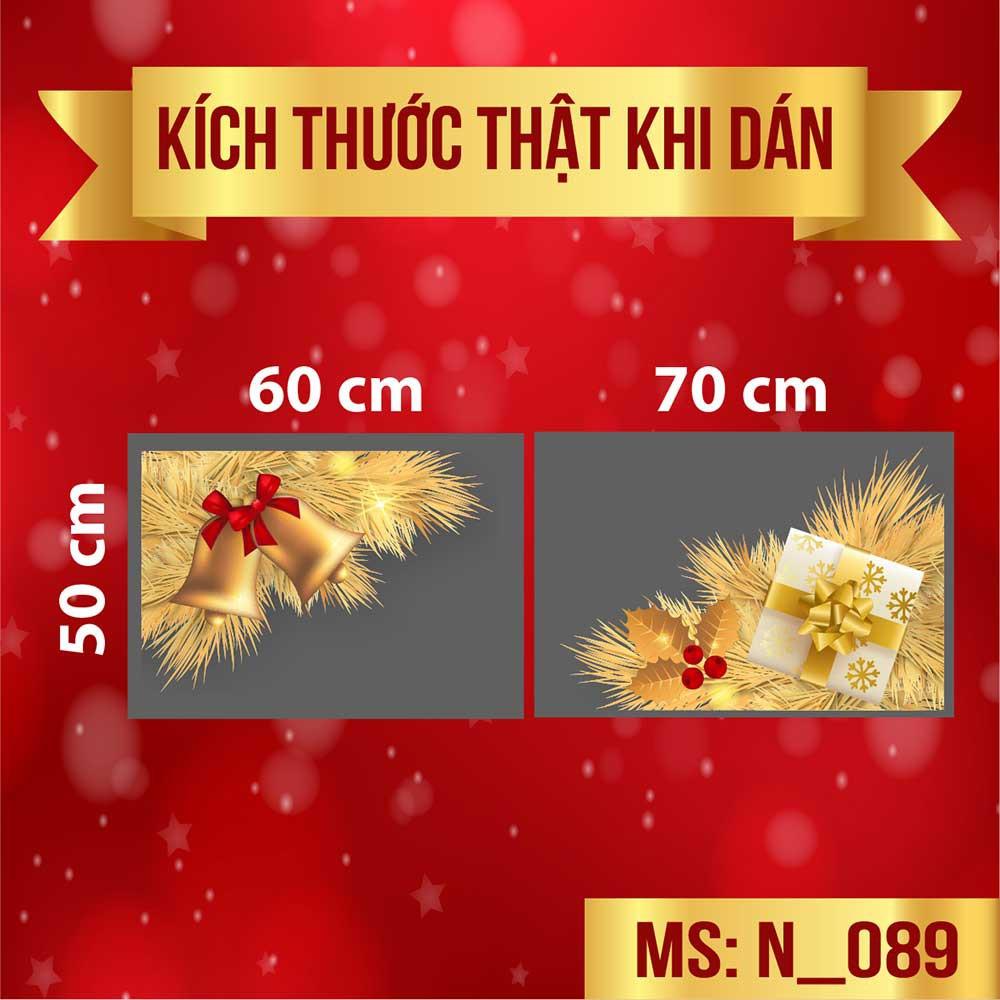 Decal trang trí noel lá thông và chuông vàng trang trí