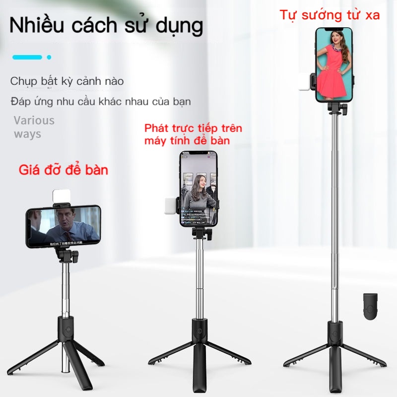 Gậy Chụp Hình CV Xoay 360 Độ Kiêm Giá Đỡ 3 Chân Tripod, Điều Khiển Không Dây Bluetooth 5.0, Tích Hợp Đèn LED Siêu Sáng 2 Chế Độ, Có Thể Kéo Dài, Gập Lại Tiện Lợi - Hàng Chính Hãng