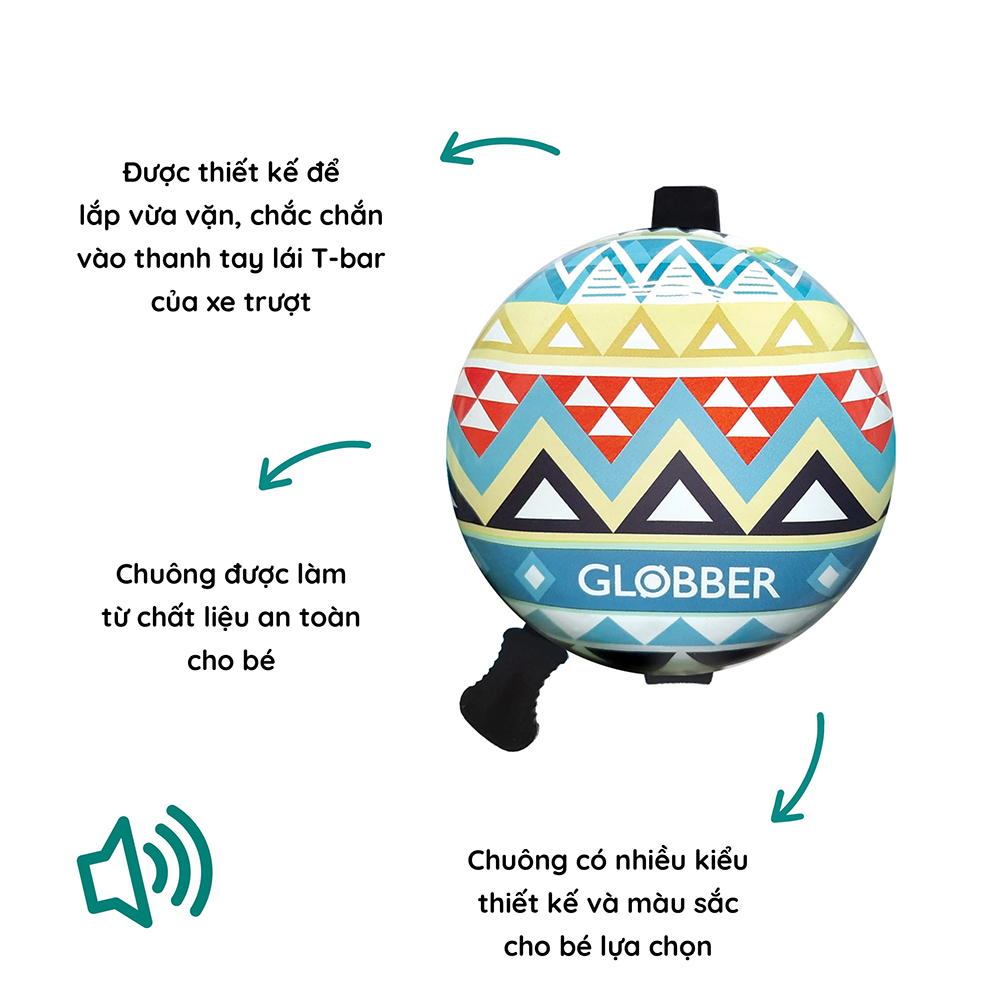 Chuông Báo Sành Điệu Cho Xe Trượt Globber - Xanh Mint/Hoạ Tiết Dân Tộc