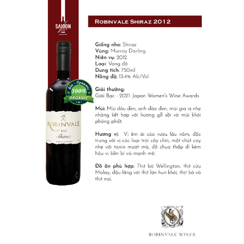 Rượu vang đỏ Robinvale Shiraz 2012 750ml 13.4% Alc