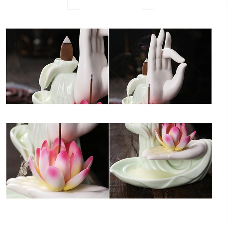 Thác khói trầm hương CAO CẤP TẶNG 5 NỤ TRẦM LOẠI 1 mẫu Tay Phật Ngọc Thủ Ấn, thác khói toả ngược