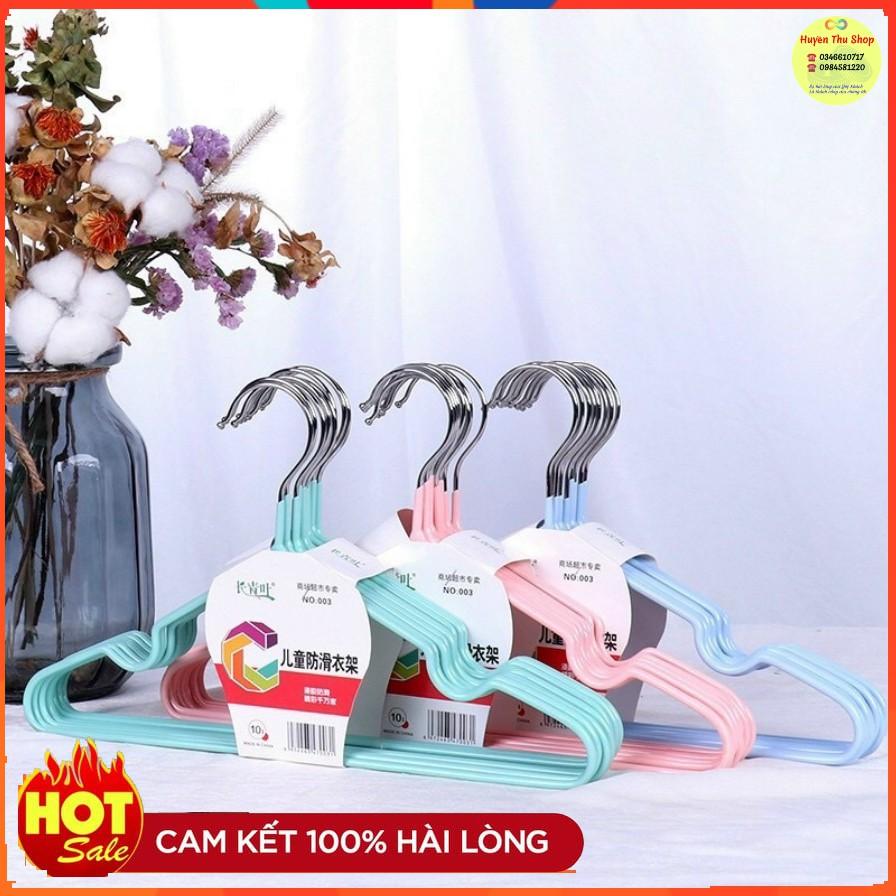 Set 10 mắc inox dày cao cấp bọc nhựa chống bay hằn quần áo trẻ em