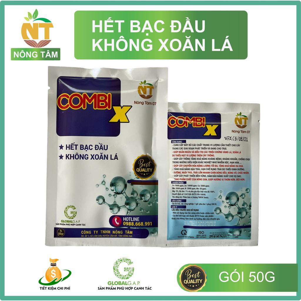 Phân bón lá, phân bón bổ sung trung vi lượng Combi X chuyên dùng cho rau màu, cây ăn quả, gói 50g