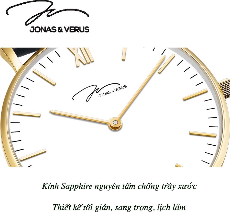 Đồng hồ đeo tay Nam hiệu JONAS & VERUS Y01646-Q3.GGWBG, Máy Pin , Kính Sapphire, Dây Lưới thép không gỉ 316L