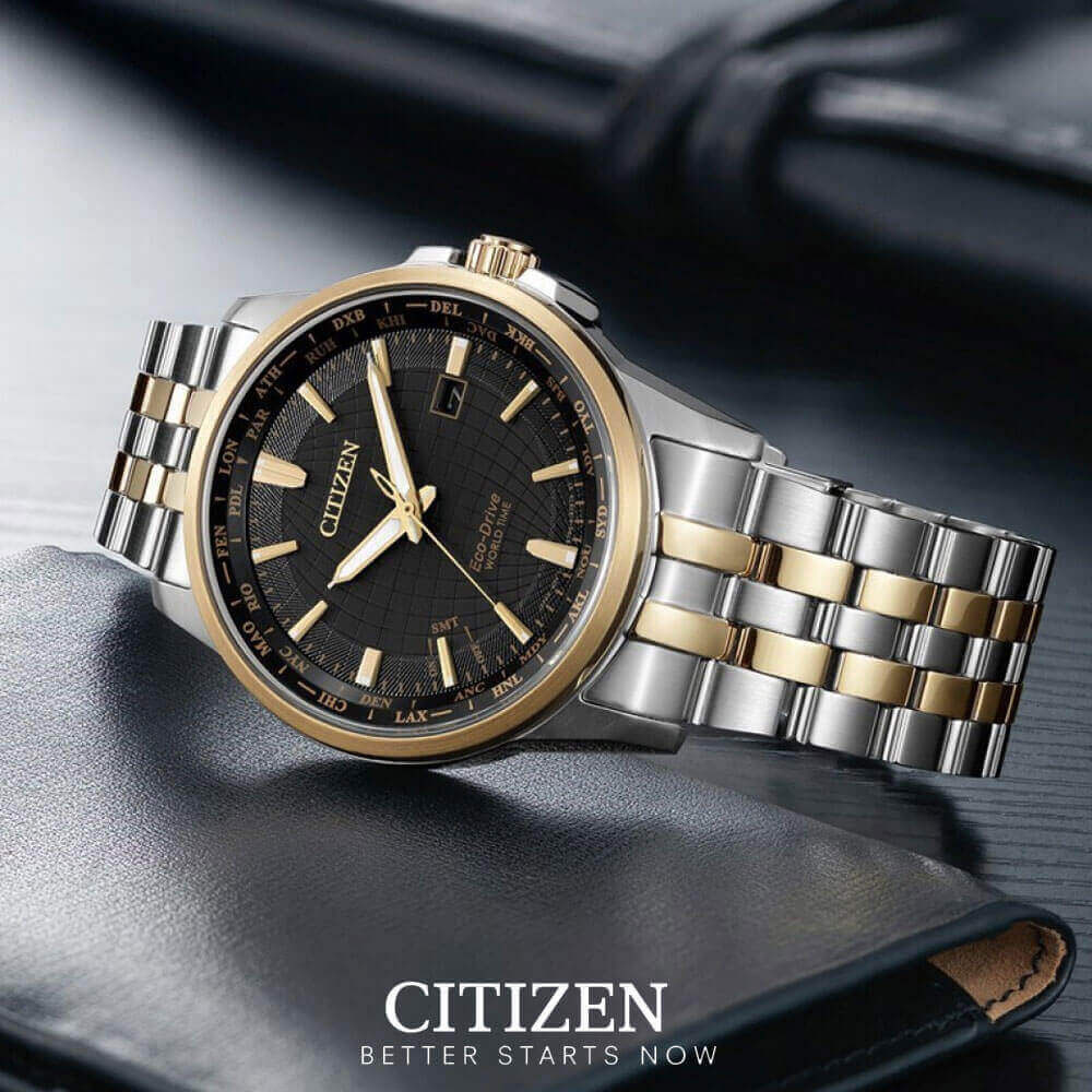Đồng Hồ Nam Citizen World Time Eco-Drive BX1006-85E - Dây Kim Loại - Kính Sapphire - Mặt Đen