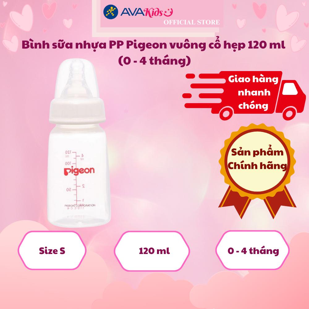 Bình sữa nhựa PP Pigeon vuông cổ hẹp 120 ml (0 - 4 tháng)