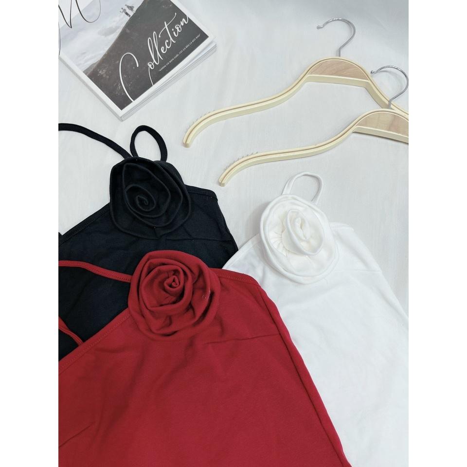 ÁO CROPTOP ÔM BODY ĐÍNH HOA HỒNG DÂY CHÉO CỰC SEXY VÀ SANG TRỌNG