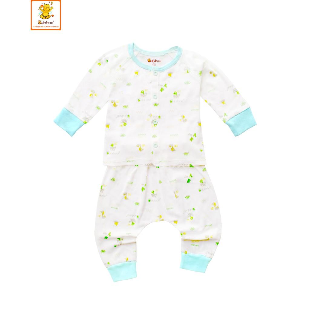 Bộ cotton 100% tay dài cài giữa in hình BABIBOO - BB142