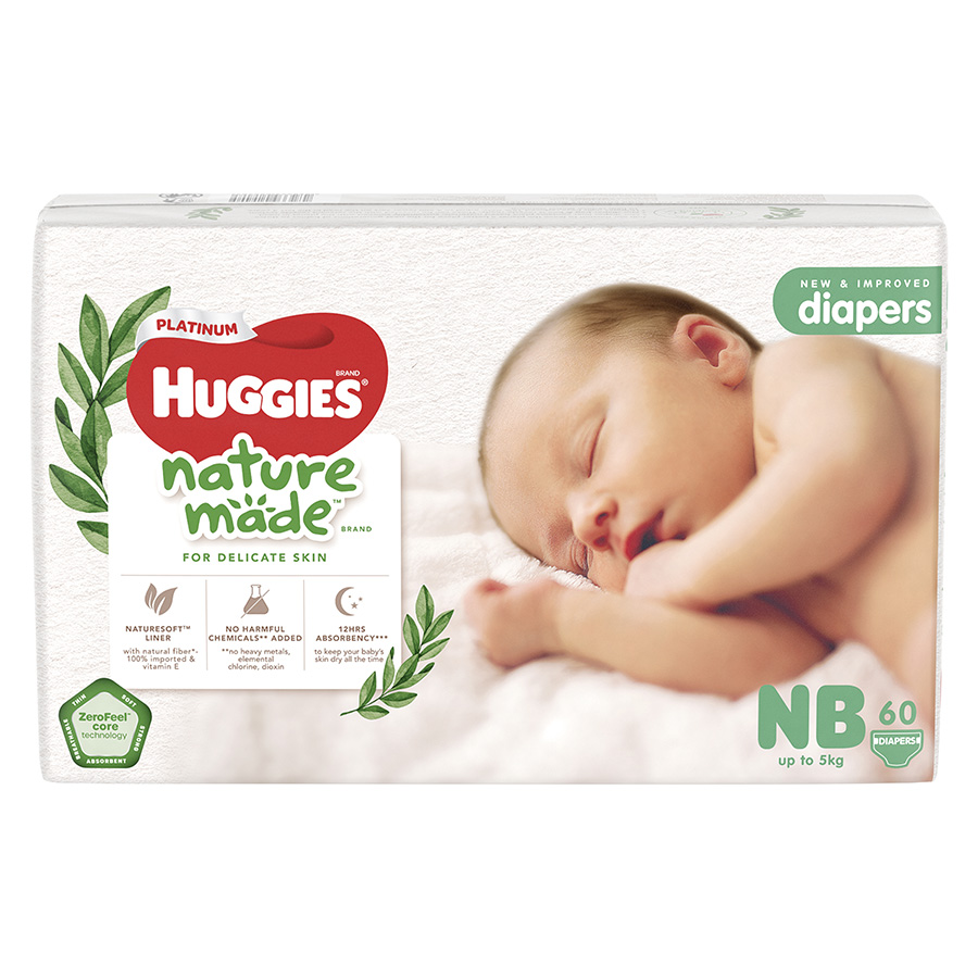 Tã Dán Siêu Cao Cấp Huggies Platinum Naturemade NB60 (60 Miếng)