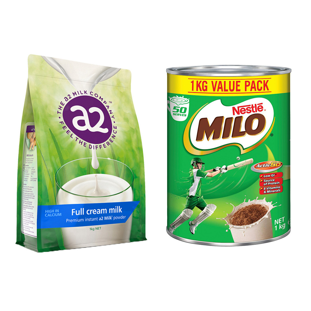 Combo Sữa Bột A2 Nguyên Kem (1kg) và Milo Úc (1kg)