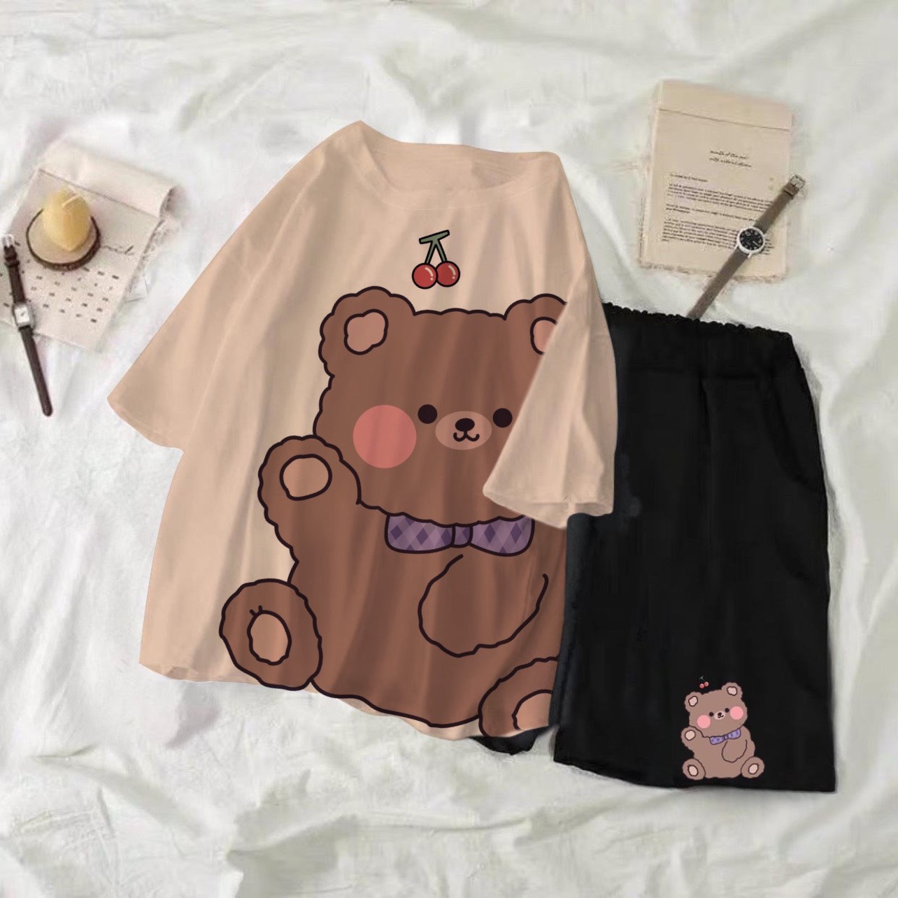 Set đồ bộ hoạt hình ️ Bộ mặc nhà Cartoon CHERRY form rộng Freesize Unisex nam nữ Molly Fashion