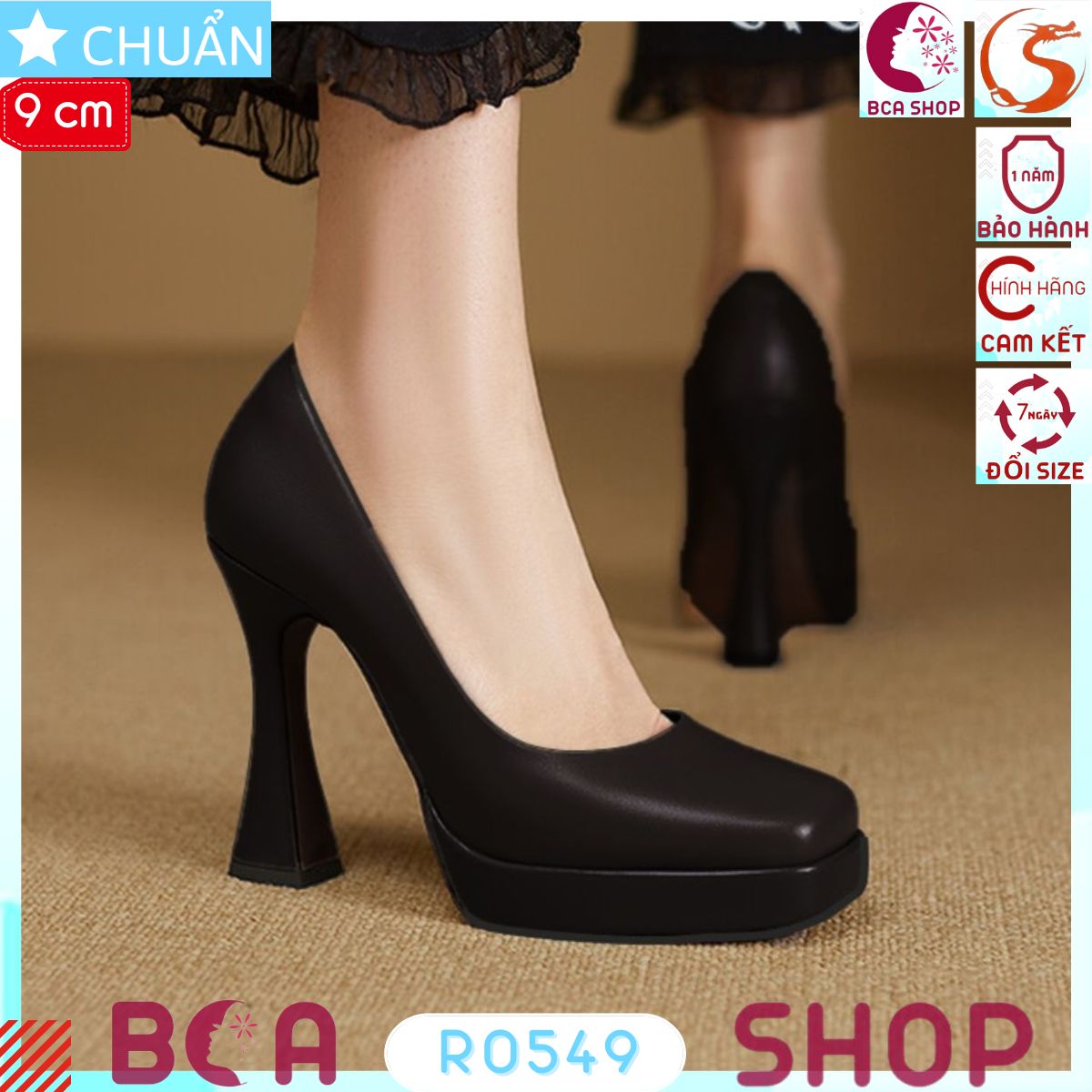 Giày cao gót nữ mũi vuông 9p RO549 ROSATA tại BCASHOP màu đen kiểu dáng đơn giản nhưng toát lên khí chất không lỗi thời