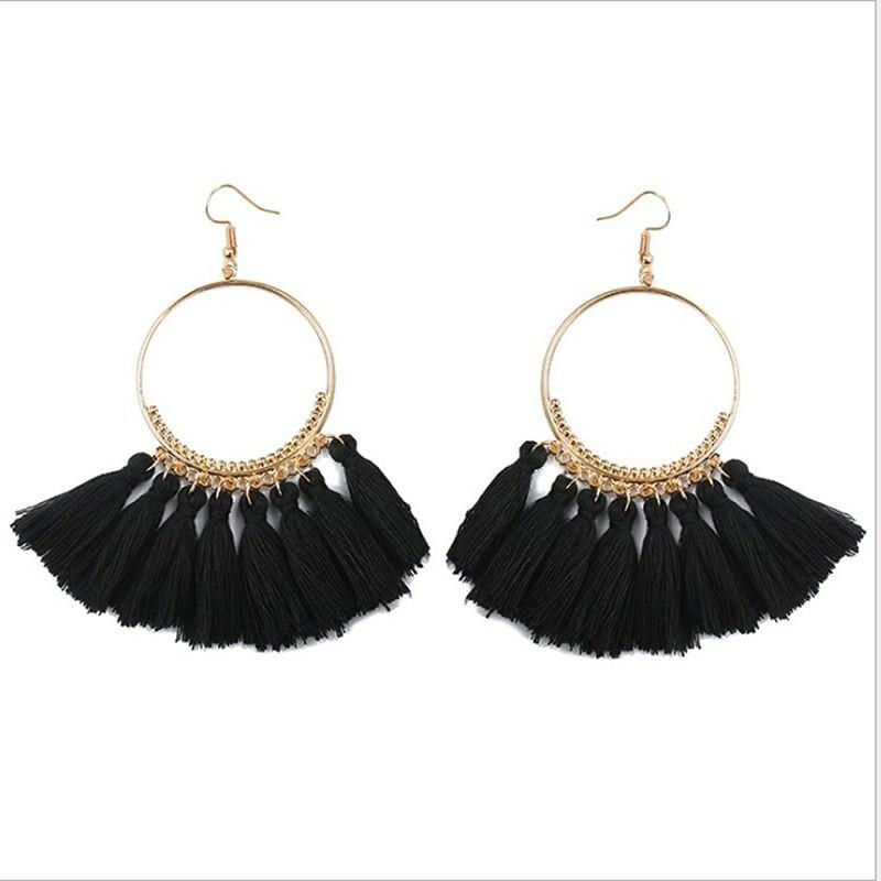 Khuyên tai tròn tua rua phong cách Bohemian cổ điển dành cho nữ