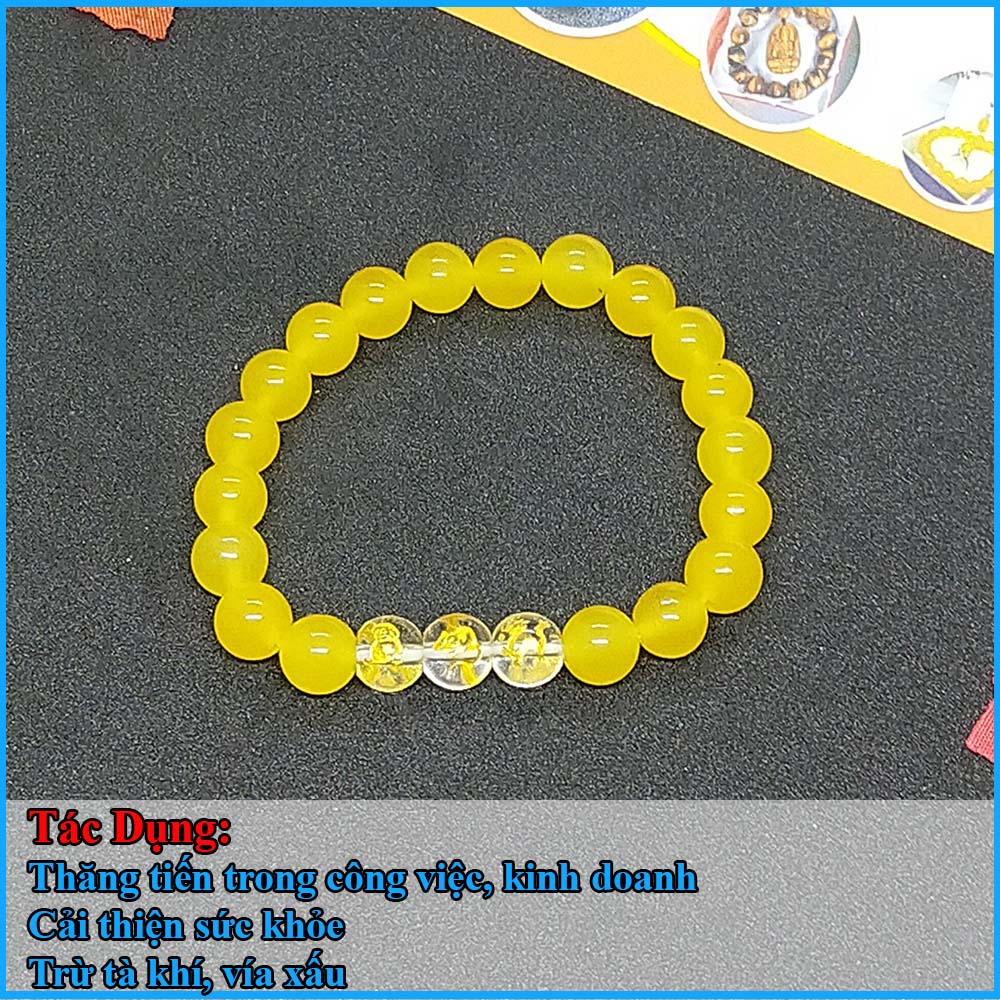 Vòng tay mã não vàng tam hợp thân tý thìn - size 8 10ly cho nữ mệnh kim - có khai quang điểm nhãn may mắn tài lộc - bảo hành 12 tháng - PHONG THỦY ANH VŨ