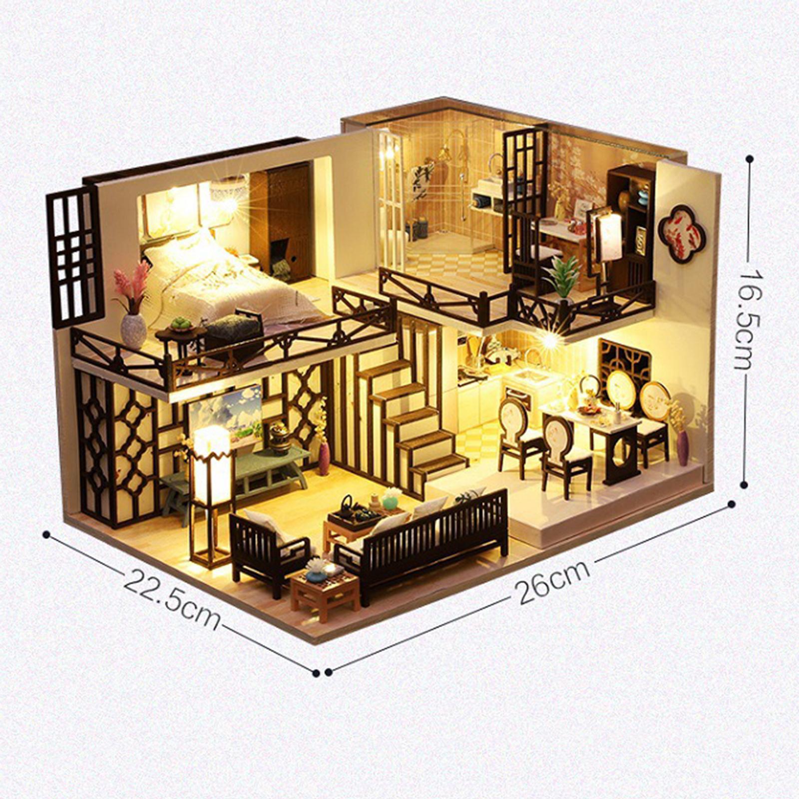 DIY Miniature DollHouse Kit LED House Model Gift Crafts with Accessories