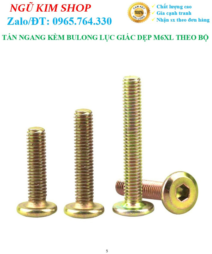 TÁN NGANG KÈM BULONG LỤC GIÁC DẸP M6 x L THEO BỘ