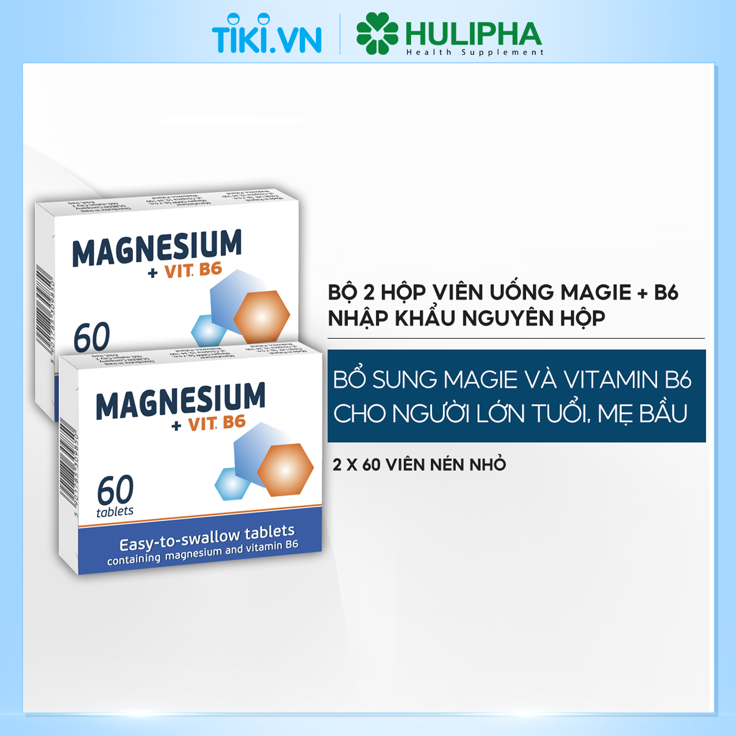 Thực Phẩm Chức Năng Viên  Uống Bổ Sung Magie, Vitamin B6 Magnesium + Vit.B6 MASPEX Hỗ Trợ Giảm Đau Đầu Mệt Mỏi Suy Nhược  Hộp 2 hộp x 60 Viên