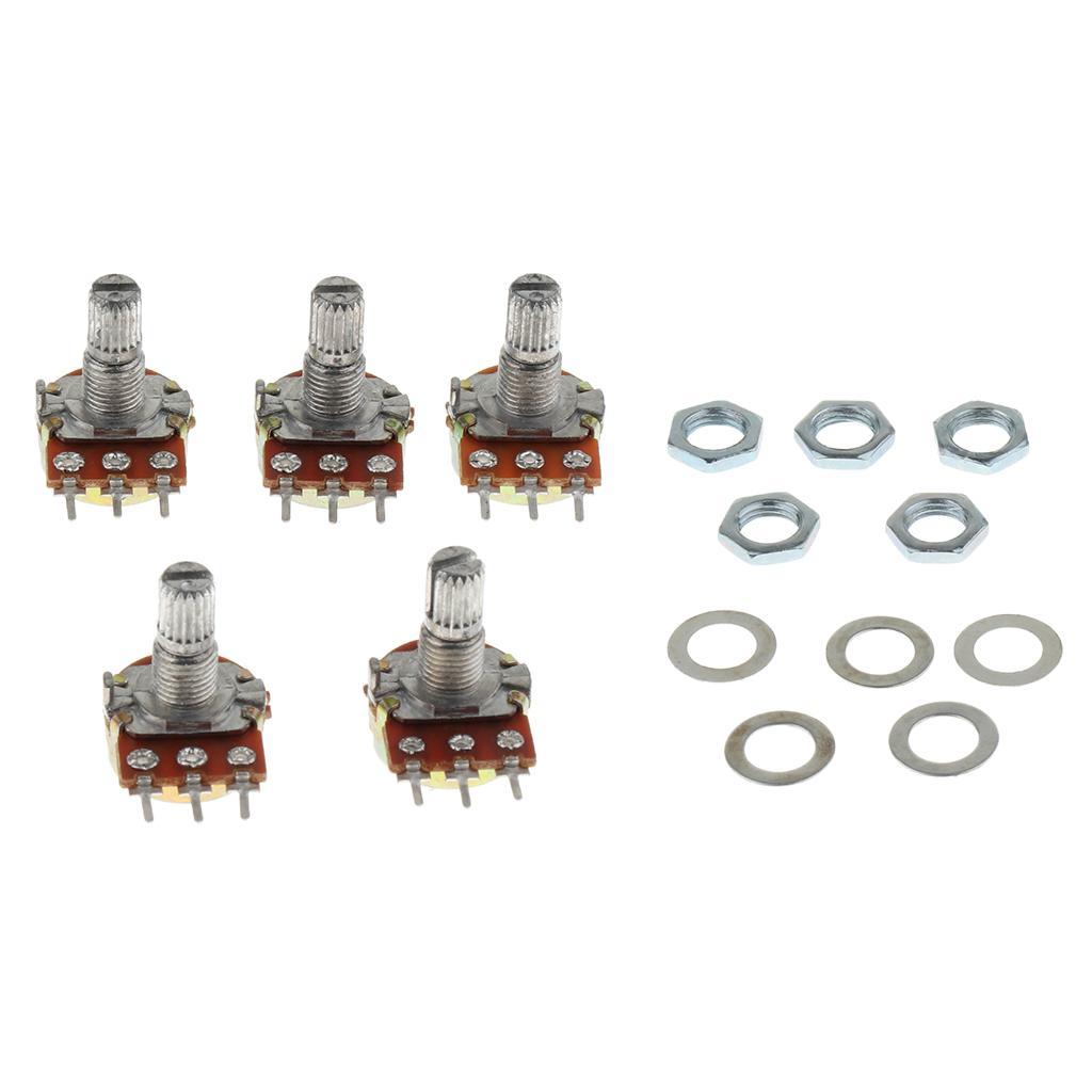 5Pack 50K OHM Single Linear Knurled Shaft Potentiometer Type B Split Shaft