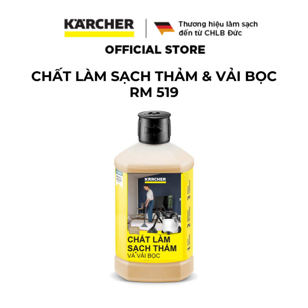 Nước giặt thảm và vải bọc Karcher RM 519 - Chuyên dùng cho dòng máy giặt thảm gia đình SE và Puzzi - Hàng Chính Hãng
