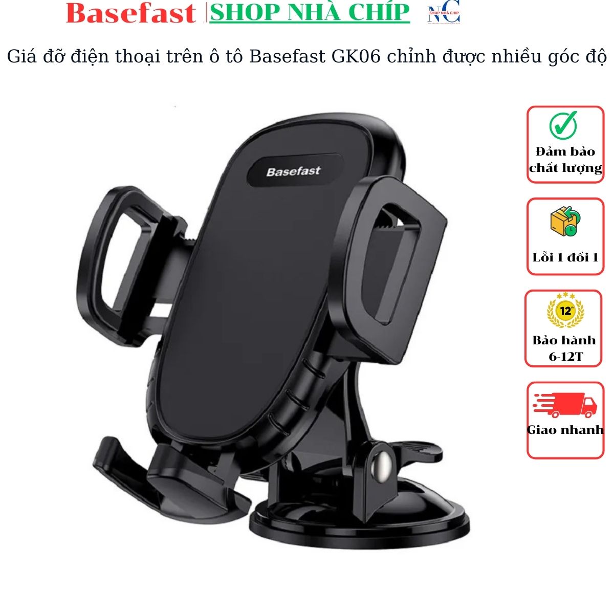 Giá đỡ điện thoại trên ô tô Basefast GK06 chỉnh được nhiều góc độ - Hàng Chính Hãng