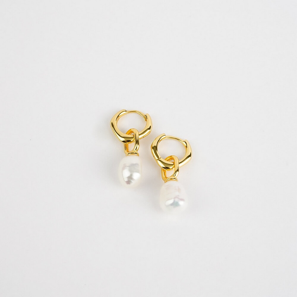 Bông Tai Ngọc Trai FW Thiết Kế UK Style (Hoop Drop Pearl) - MOON Jewelry