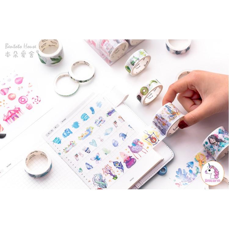 Set 10 Cuộn băng dính Băng Keo Washi Tape Trang Trí Planner Nhiều Chủ Đề