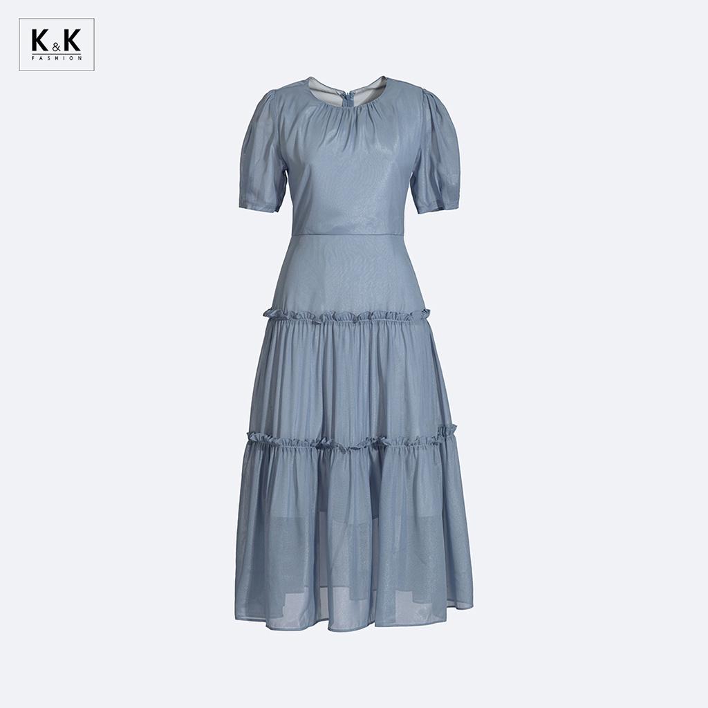 Đầm Midi Đuôi Cá Viền Bèo K&amp;K Fashion KK120-31 Chất Liệu Tơ Ánh Nhũ