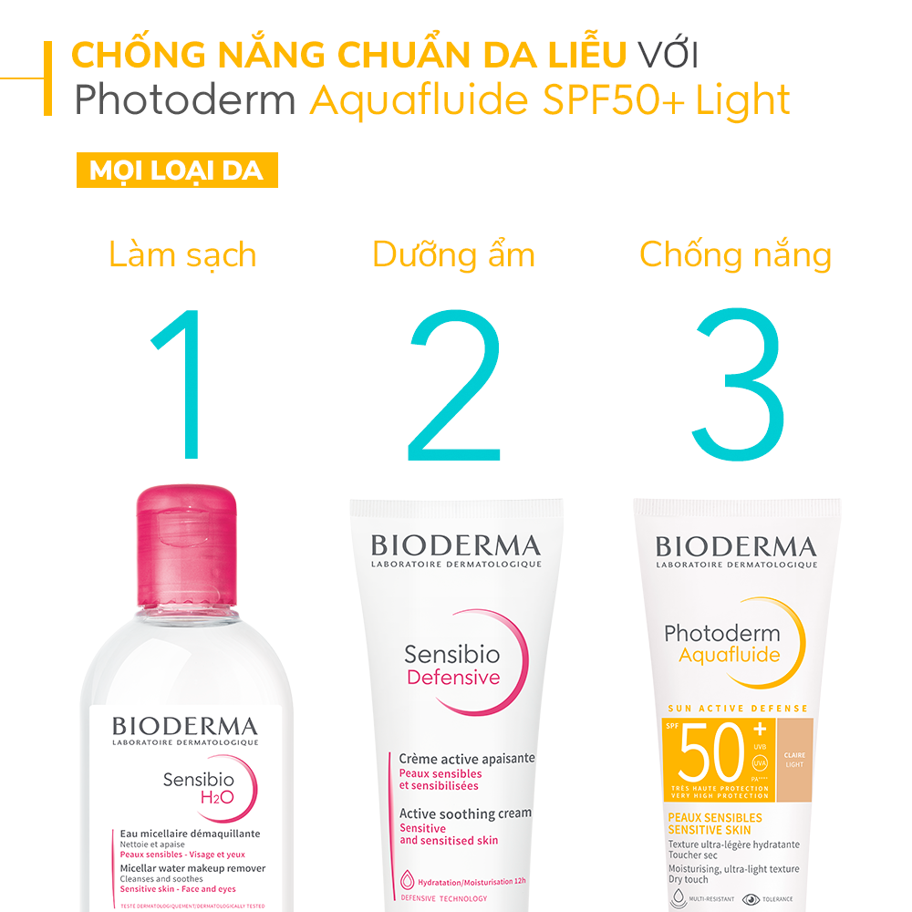 Kem chống nắng giảm bóng nhờn cho mọi loại da Bioderma Photoderm Aquafluide SPF50+ Claire 40ml